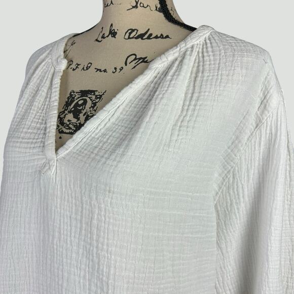 J by Joie Top women Sze Large White Gauzy Cotton Coastal Boho 3/4 Sleeves Blouse - Picture 2 of 11
